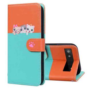 For Google Pixel 6a Cute Pet Series Color Block Buckle Leather Phone Case(Sky Blue)