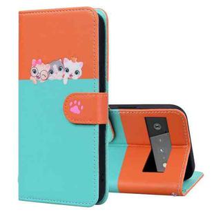 For Google Pixel 6 Pro Cute Pet Series Color Block Buckle Leather Phone Case(Sky Blue)