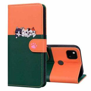 For Google Pixel 4a Cute Pet Series Color Block Buckle Leather Phone Case(Dark Green)