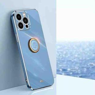 For iPhone 15 Pro Max XINLI Straight Edge 6D Electroplate TPU Phone Case with Ring Holder(Celestial Blue)