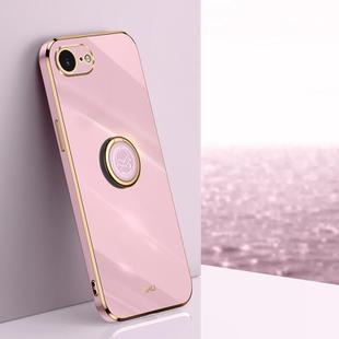 For iPhone 16e XINLI Straight Edge 6D Electroplate TPU Phone Case with Ring Holder(Cherry Purple)