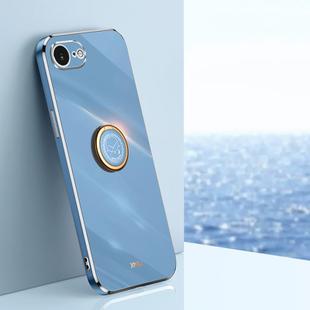 For iPhone 16e XINLI Straight Edge 6D Electroplate TPU Phone Case with Ring Holder(Celestial Blue)