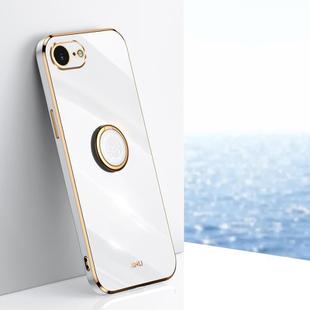 For iPhone 16e XINLI Straight Edge 6D Electroplate TPU Phone Case with Ring Holder(White)