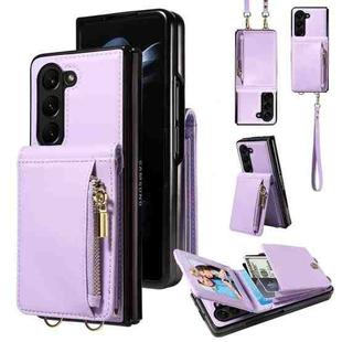 For Samsung Galaxy Z Fold5 5G Crossbody Lanyard Zipper Wallet Leather Phone Case(Purple)