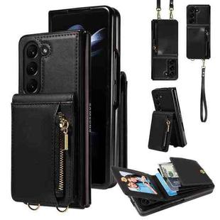 For Samsung Galaxy Z Fold5 5G Crossbody Lanyard Zipper Wallet Leather Phone Case(Black)