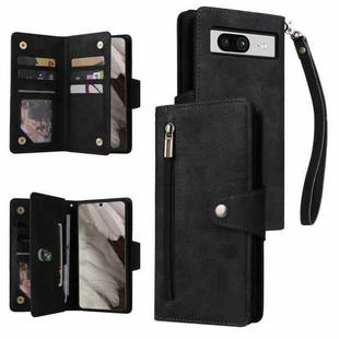 For Google Pixel 8 Rivet Buckle 9 Cards Three Fold Leather Phone Case(Black)