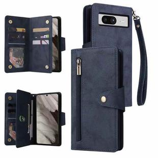For Google Pixel 8 Rivet Buckle 9 Cards Three Fold Leather Phone Case(Blue)