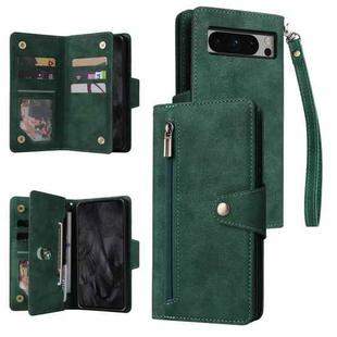 For Google Pixel 8 Pro Rivet Buckle 9 Cards Three Fold Leather Phone Case(Green)