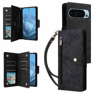 For Google Pixel 9 Rivet Buckle 9 Cards Three Fold Leather Phone Case(Black)