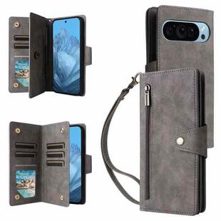 For Google Pixel 9 Rivet Buckle 9 Cards Three Fold Leather Phone Case(Grey)