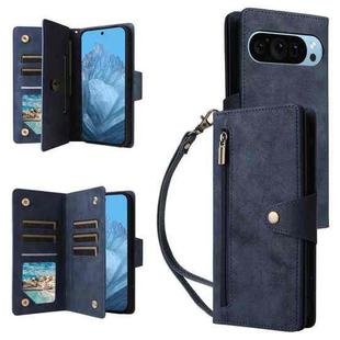 For Google Pixel 10 / 10 Pro Rivet Buckle 9 Cards Three Fold Leather Phone Case(Blue)