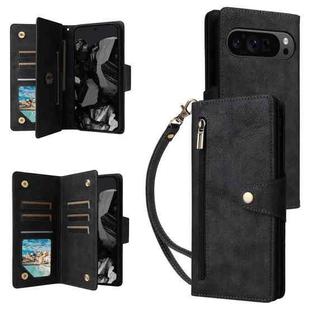 For Google Pixel 10 Pro XL / 9 Pro XL Rivet Buckle 9 Cards Three Fold Leather Phone Case(Black)