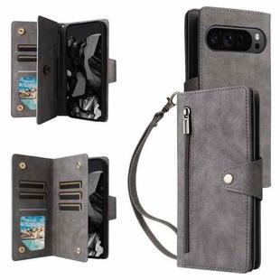 For Google Pixel 10 Pro XL / 9 Pro XL Rivet Buckle 9 Cards Three Fold Leather Phone Case(Grey)