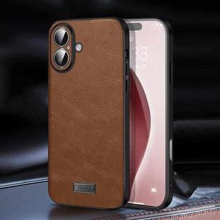 For iPhone 16 Plus SULADA Shockproof TPU Hybrid Handmade Leather Phone Case(Brown)