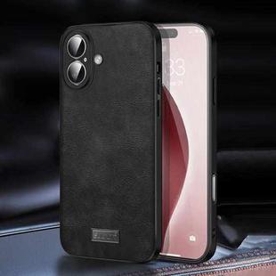 For iPhone 16 Plus SULADA Shockproof TPU Hybrid Handmade Leather Phone Case(Black)