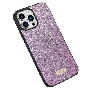 For iPhone 15 Pro Max SULADA Glittery PC + TPU + Handmade Leather Phone Case(Purple)
