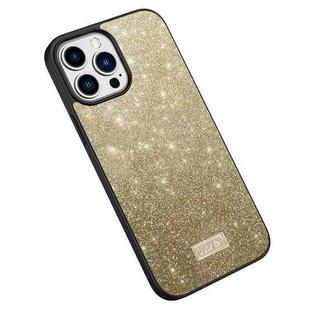 For iPhone 15 Pro Max SULADA Glittery PC + TPU + Handmade Leather Phone Case(Gold)