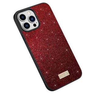 For iPhone 15 Pro SULADA Glittery PC + TPU + Handmade Leather Phone Case(Red)