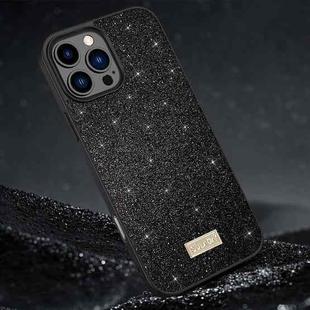 For iPhone 16 Pro Max SULADA Glittery PC Hybrid TPU Handmade Leather Phone Case(Black)