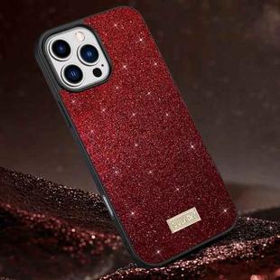 For iPhone 16 Pro SULADA Glittery PC Hybrid TPU Handmade Leather Phone Case(Red)