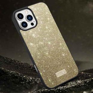 For iPhone 16 Pro SULADA Glittery PC Hybrid TPU Handmade Leather Phone Case(Gold)