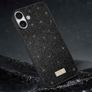 For iPhone 16 Plus SULADA Glittery PC Hybrid TPU Handmade Leather Phone Case(Black)