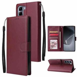 For Infinix Hot 50 4G 3-Card Slots Multifunctional Leather Phone Case(Wine Red)