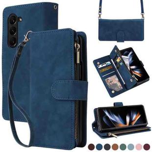 For Samsung Galaxy Z Fold5 5G Crossbody Multi-card Slot Wallet Zipper Leather Phone Case(Dark Blue)