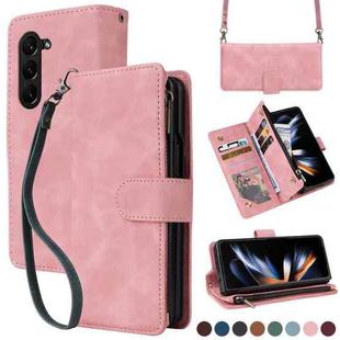 For Samsung Galaxy Z Fold5 5G Crossbody Multi-card Slot Wallet Zipper Leather Phone Case(Pink)