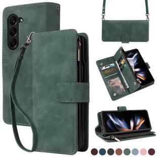 For Samsung Galaxy Z Fold5 5G Crossbody Multi-card Slot Wallet Zipper Leather Phone Case(Green)