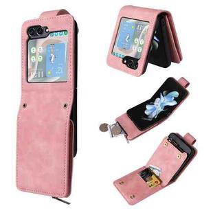 For Samsung Galaxy Z Flip5 5G Crossbody Multi-card Slot Wallet Zipper Leather Phone Case(Pink)