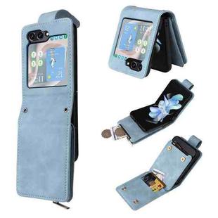 For Samsung Galaxy Z Flip5 5G Crossbody Multi-card Slot Wallet Zipper Leather Phone Case(Light Blue)