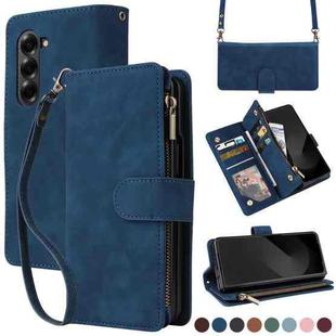 For Samsung Galaxy Z Fold6 5G Crossbody Multi-card Slot Wallet Zipper Leather Phone Case(Dark Blue)