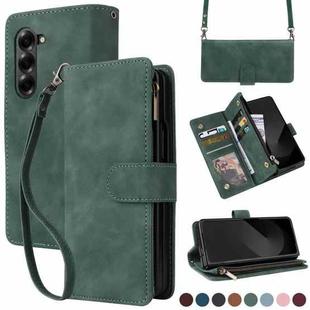 For Samsung Galaxy Z Fold6 5G Crossbody Multi-card Slot Wallet Zipper Leather Phone Case(Green)