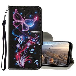 For Huawei Honor 9A Colored Drawing Pattern Horizontal Flip Leather Case with Holder & Card Slots & Wallet(Fluorescent Butterfly)