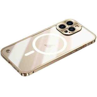 For iPhone 15 Pro Max Metal Frame Frosted PC Shockproof MagSafe Case(Gold)
