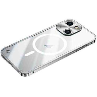 For iPhone 15 Plus Metal Frame Frosted PC Shockproof MagSafe Case(Silver)