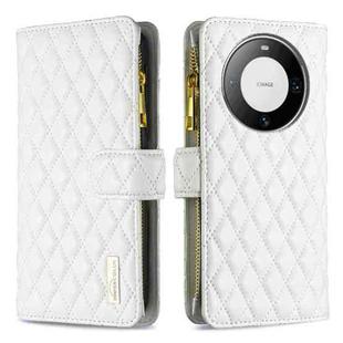 For Huawei Mate 60 Pro/Mate 60 Pro+ Diamond Lattice Zipper Wallet Leather Flip Phone Case(White)