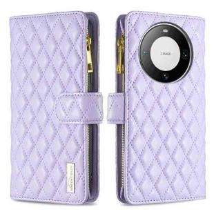 For Huawei Mate 60 Pro/Mate 60 Pro+ Diamond Lattice Zipper Wallet Leather Flip Phone Case(Purple)