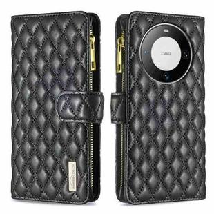 For Huawei Mate 60 Pro/Mate 60 Pro+ Diamond Lattice Zipper Wallet Leather Flip Phone Case(Black)