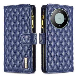For Huawei Mate 60 Diamond Lattice Zipper Wallet Leather Flip Phone Case(Blue)