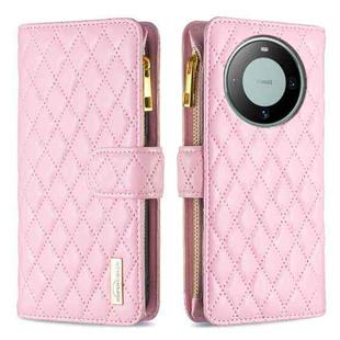 For Huawei Mate 60 Diamond Lattice Zipper Wallet Leather Flip Phone Case(Pink)