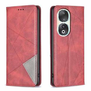 For Honor 90 5G Rhombus Texture Magnetic Leather Phone Case(Red)