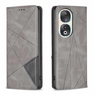 For Honor 90 5G Rhombus Texture Magnetic Leather Phone Case(Grey)