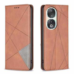 For Honor 90 5G Rhombus Texture Magnetic Leather Phone Case(Brown)