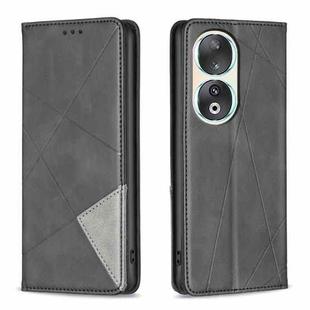 For Honor 90 5G Rhombus Texture Magnetic Leather Phone Case(Black)