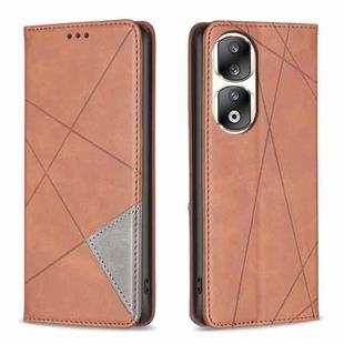 For Honor 90 Pro Rhombus Texture Magnetic Leather Phone Case(Brown)