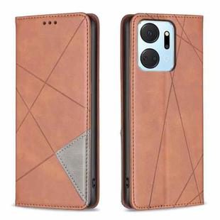 For Honor X7A Rhombus Texture Magnetic Leather Phone Case(Brown)