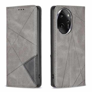 For Honor 100 Pro Rhombus Texture Magnetic Leather Phone Case(Grey)