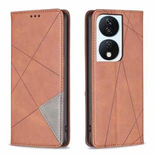 For Honor X7b Rhombus Texture Magnetic Leather Phone Case(Brown)
